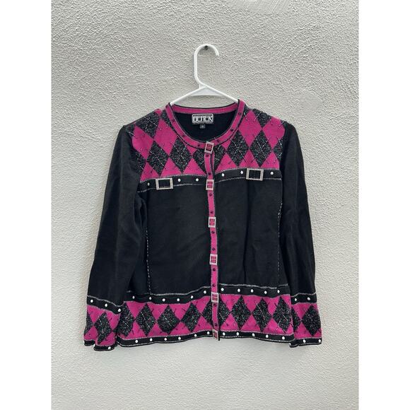 The Collective Works of Berek Womens Sweater Size Medium Argyle Trim Buckle Up - Picture 1 of 9